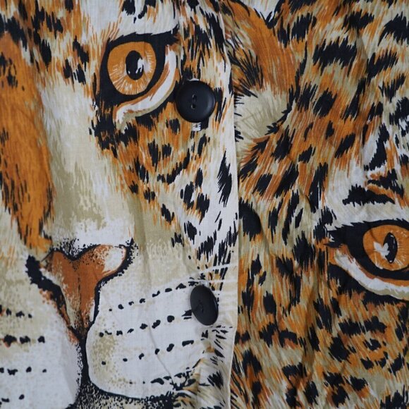 Vintage 90s Leopard Graphic Print Cotton Button Down Shirt Indie Skater Colorful - Picture 3 of 9